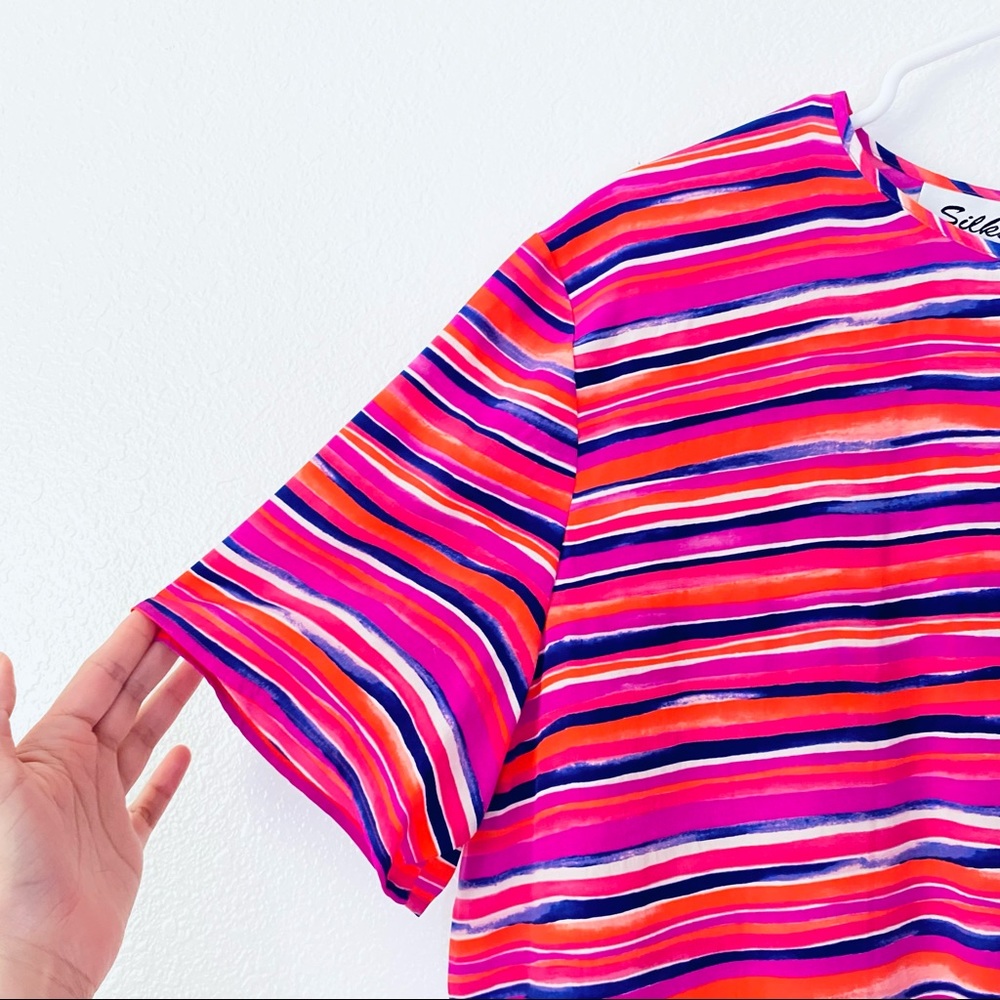 🍓 Silks by Joan Leslie NEW Deadstock Stripe Rainbow Washable 100% Silk Blouse 16 - Picture 4 of 9